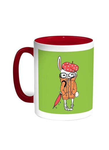 Cartoon Drawing - Rabbit Printed Coffee Mug Red/White 11ounce