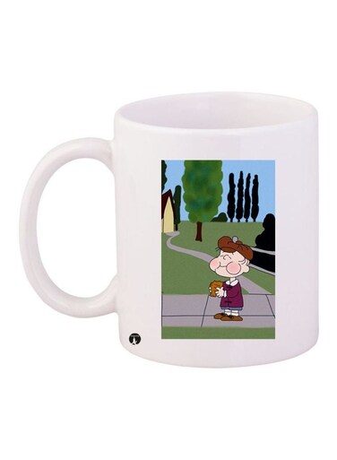 Cartoon Printed Coffee Mug White/Green/Grey 11ounce