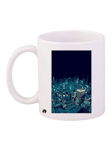 Night City Printed Ceramic Coffee Mug White/Black/Blue 11ounce