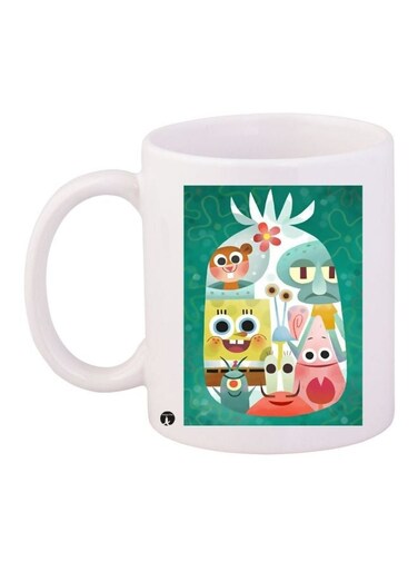 SpongeBob SquarePants Printed Coffee Mug White/Green/Pink 11ounce