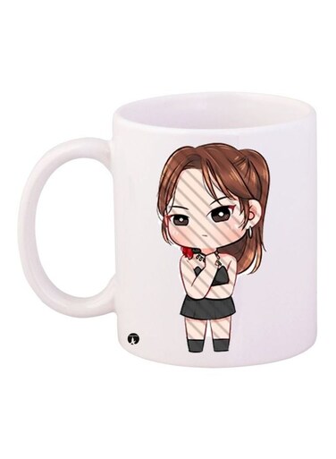 Anime Girl Printed Coffee Mug White/Brown/Grey 11ounce