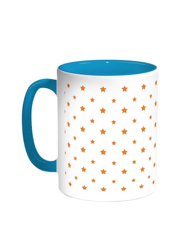 Motifs Of Small And Large Stars Printed Coffee Mug Turquoise/White 11ounce