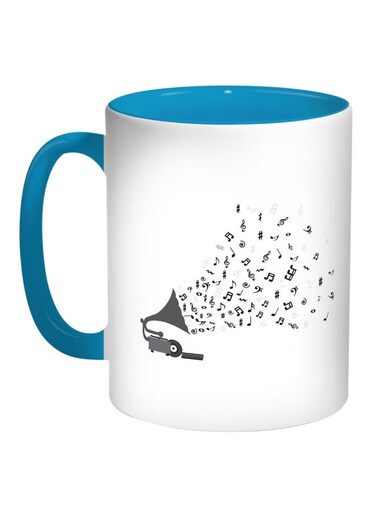 Musical Instrument Printed Coffee Mug Turquoise/White/Black