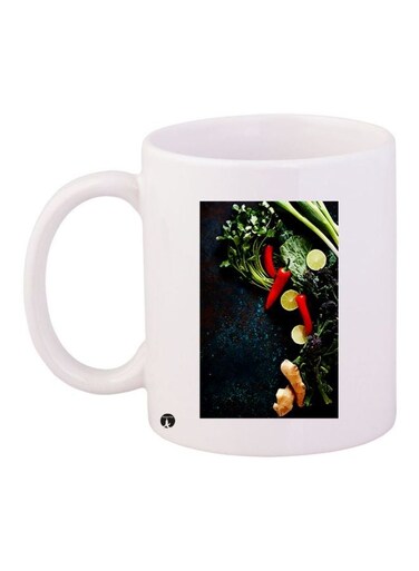 Vegetable Printed Coffee Mug White/Green/Red 11ounce