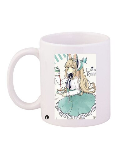 Cartoon Printed Coffee Mug White/Blue/Beige 11ounce