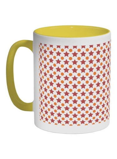 Star And Circle Printed Coffee Mug Yellow/White/Pink 325ml