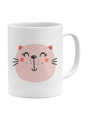Cute Cartoonist Cat Face Printed Mug White/Pink/Black