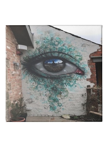 Eye On Broken Wall Themed Canvas Wall Painting With Frame White/Brown/Green 50x50cm