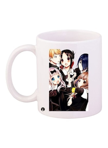 Cartoon Printed Ceramic Coffee Mug White/Black/Blue 11ounce