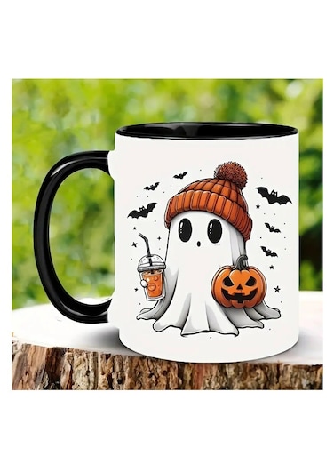 1pc Cute Halloween Ghost Pattern Ceramic Mug, Fun Coffee Cup for Family and Friends Household Gadgets.