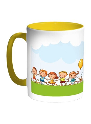 Happy Eid Printed Coffee Mug White/Green/Yellow 11ounce