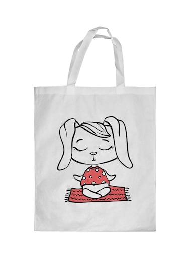 Cartoon Rabbits Printed Shopping Bag White