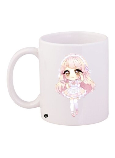 Printed Ceramic Coffee Mug White/Pink/Beige