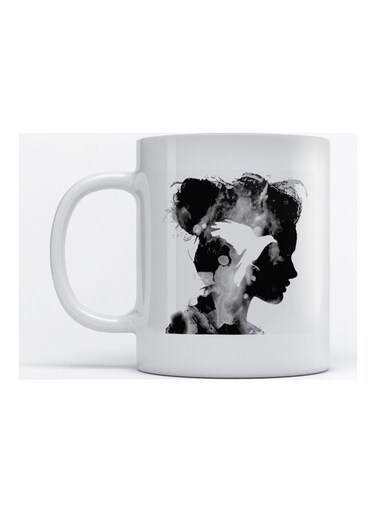 Mug Woman and Bird for Coffee and Tea White