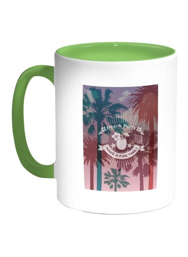 Beach Party Printed Coffee Mug Blue/White/Green 11ounce