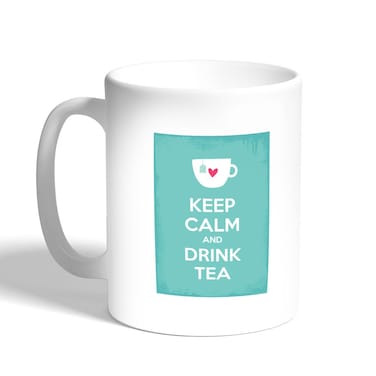 Keep Calm And Drink Tea Printed Coffee Mug, White 11 Ounce