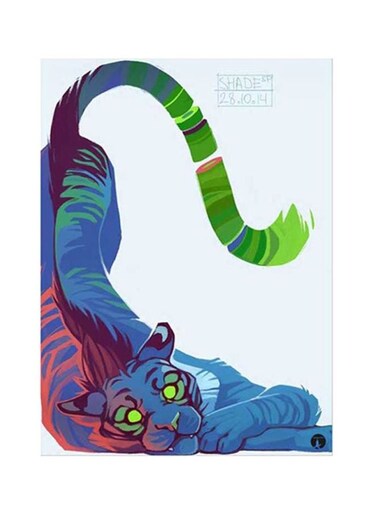 A Tiger Metal Plate Poster Blue/Green 15x20cm