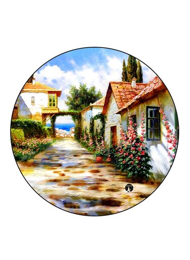 Houses Printed Fridge Magnet Round Multicolour