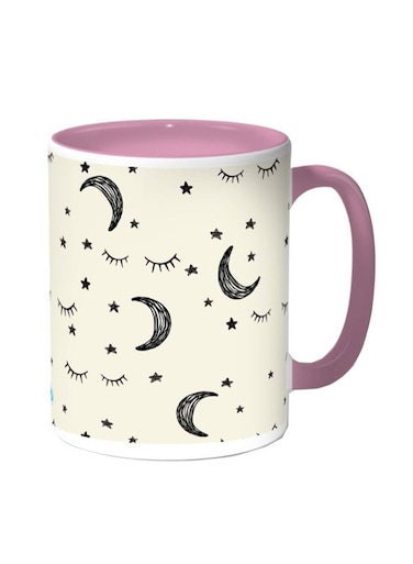 Moon And Stars Printed Coffee Mug Beige/Pink 11ounce