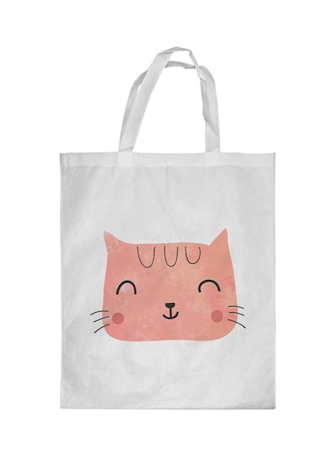 Cat Printed Shopping Bag White