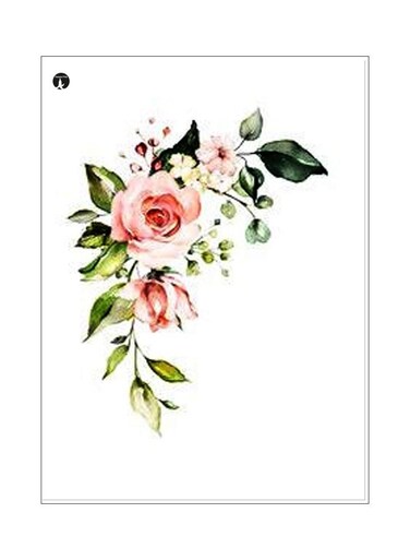 Flowers Themed Metallic Plate Pink/Green/White 20x15cm