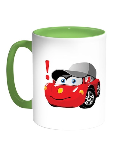 Car Printed Coffee Mug White Green