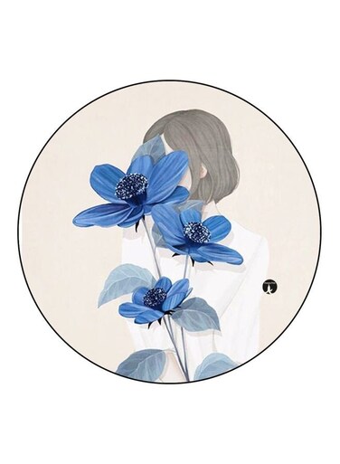 Floral Printed Fridge Magnet Beige/Blue/Grey 5.5cm