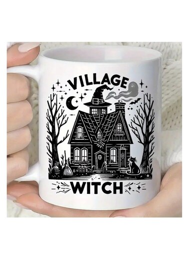 1pc 11oz Halloween Village Witch Graphic Mug Insulated Ceramic Coffee &amp; Milk Mug Multipurpose use.