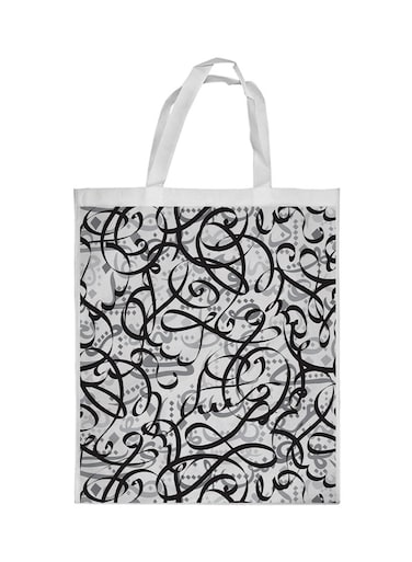 Decorative Drawings Printed Shopping Bag White/Black