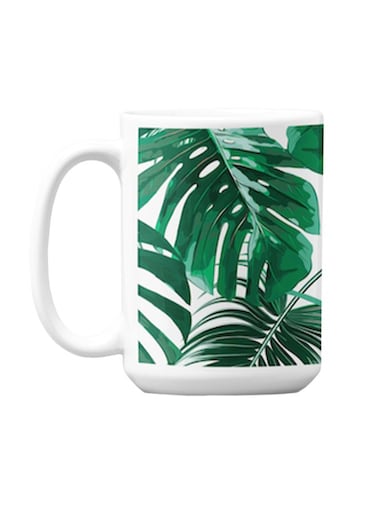 Premium Printed Ceramic Coffee Mug White/Green 350ml