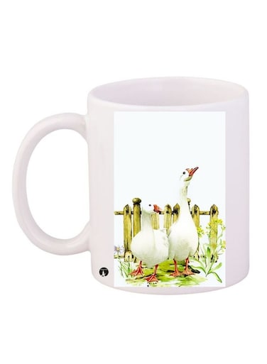 Ducks Printed Coffee Mug 325ml White/Green/Yellow 11ounce