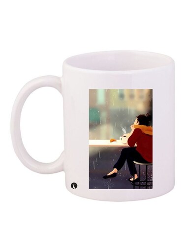 Woman Printed Ceramic Coffee Mug White/Red/Green 11ounce
