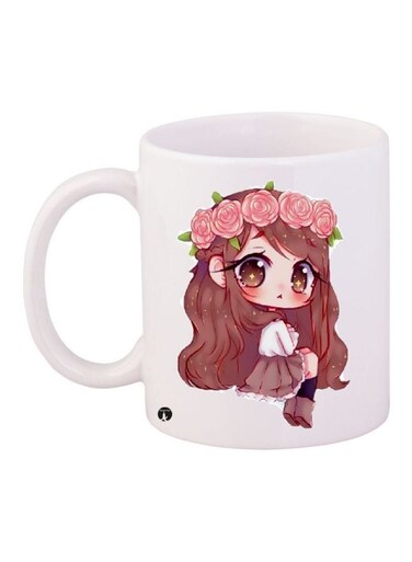 Cartoon Girl Printed Coffee Mug White/Brown/Pink 11ounce