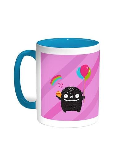Cartoon Drawing - The Joy Of Eid Printed Coffee Mug Turquoise/White 11ounce