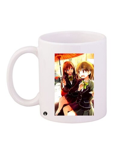 Girl Printed Coffee Mug White/Green/Beige 11ounce