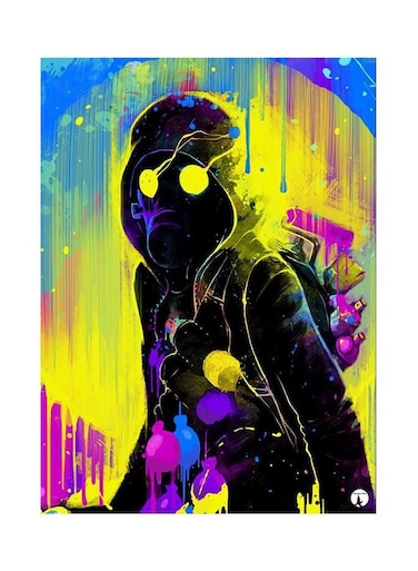 Printed Decorative Metallic Plate Yellow/Purple/Black 20x15cm