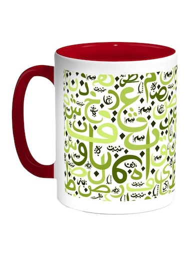 Arabic Letters Printed Coffee Mug Red/White/Green 11ounce