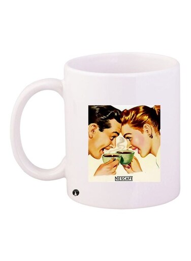 Couple Printed Coffee Mug White/Beige/Black 11ounce