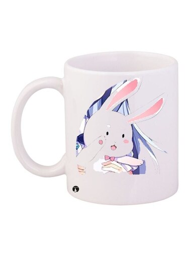 Rabbit Printed Coffee Mug White/Grey/Blue 11ounce