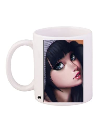 Girl Printed Coffee Mug White/Black/Beige 11ounce