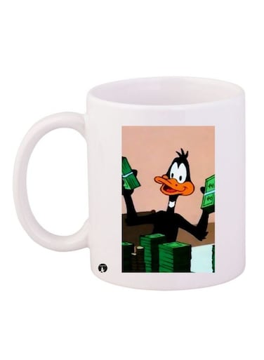 Cartoon Printed Coffee Mug White/Black/Green 11ounce
