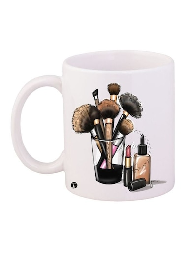 Make-Up Printed Coffee Mug White/Brown/Black 11ounce
