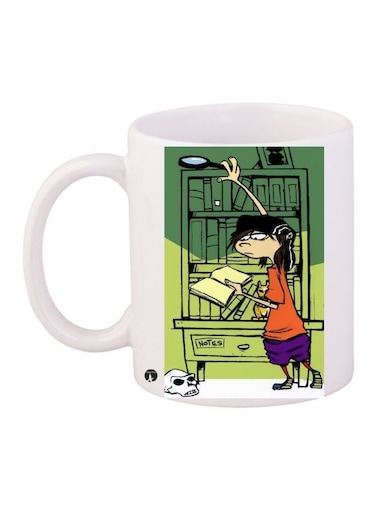 Cartoon Printed Coffee Mug White/Green/Orange 11ounce