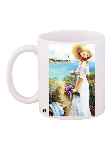 Girl Printed Coffee Mug White/Blue/Beige 11ounce
