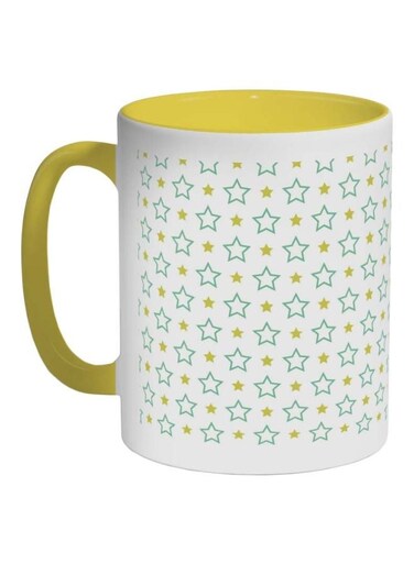 Star Printed Coffee Mug Yellow/White/Green 325ml