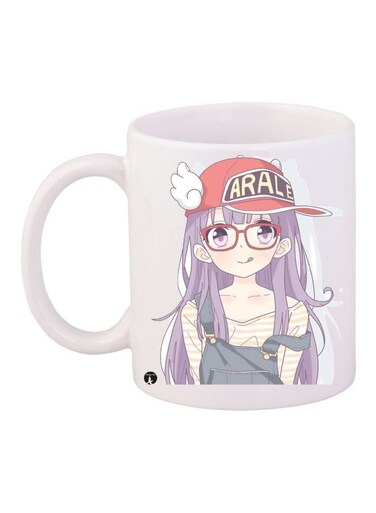 Anime Girl Printed Coffee Mug White/Beige/Purple 11ounce