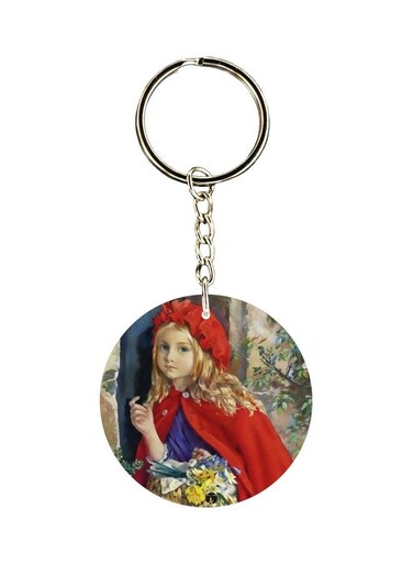 Girl With A Basket Printed Keychain