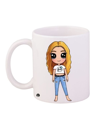 Cartoon Printed Coffee Mug White/Beige/Yellow 11ounce