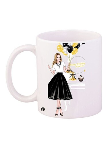 Girl Printed Coffee Mug White/Black/Gold 11ounce