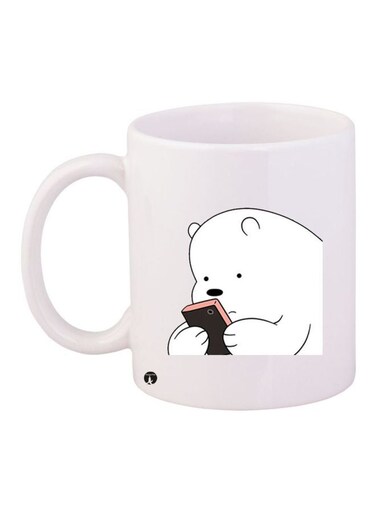 Bear Printed Coffee Mug White/Black/Pink 11ounce